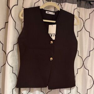 Zara Chocolate Brown Vest with Metallic Accents